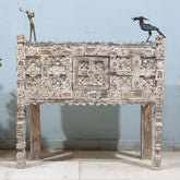 Indian Antique Tribal Hand Carved Art Wooden Damchiya Vanity 92X29X85 Cm Whitewash